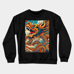 a vibrant and dynamic scene of a traditional Chinese dragon winding its way through a festive parade. Crewneck Sweatshirt